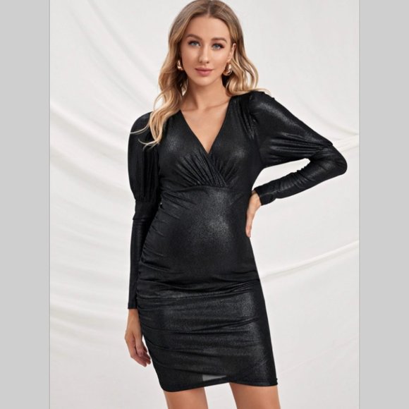 NWT Maternity black dress occasional party elegant short long sleeve above knee - Picture 5 of 5